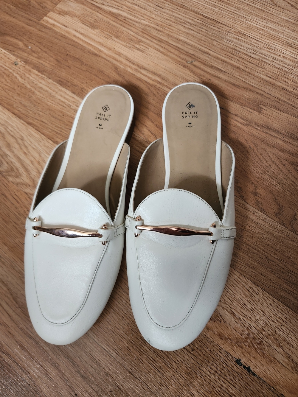 Call It Spring Cream Slip-On Mule Loafers with Gold Accent